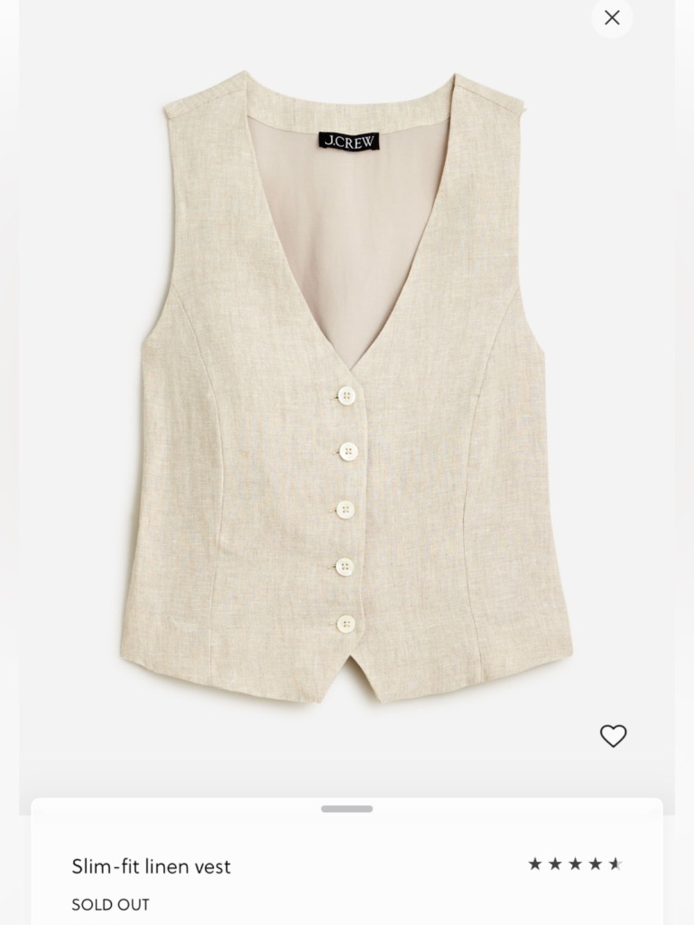 J.Crew Natural Flax Linen Button-Front Vest